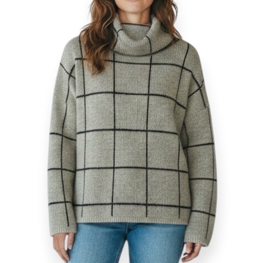 Madewell Turtleneck Sweater Beige Black Windowpane Excellent Medium Women